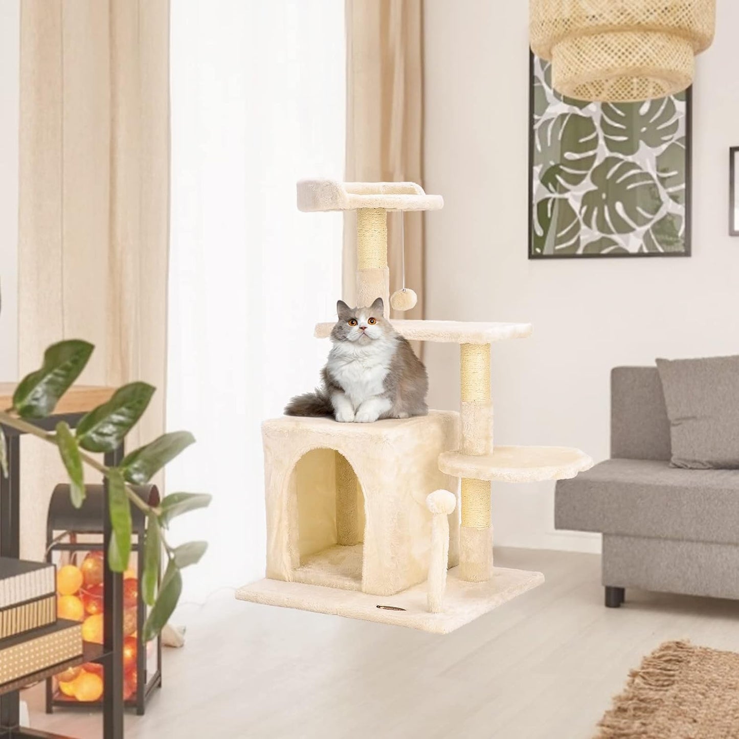 Cat Tree Tower, Cat Condo Tree Climbing Frame Furniture with Scratching Post Cat House for Outdoor Indoor Cat Tower Cat Activity Centre for Sleeping and Playing (33.5" Beige)