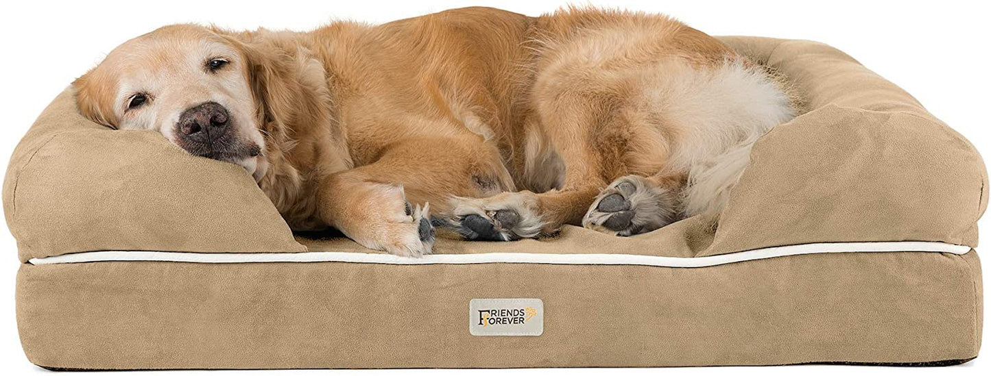 X-Large Dog Bed, Orthopedic Dog Sofa Memory Foam Mattress, Calming Dog Couch Bed, Wall Rim Pillow, Water Resistant Liner, Washable Cover, Non-Slip Bottom, Chester, X-Large Khaki Beige