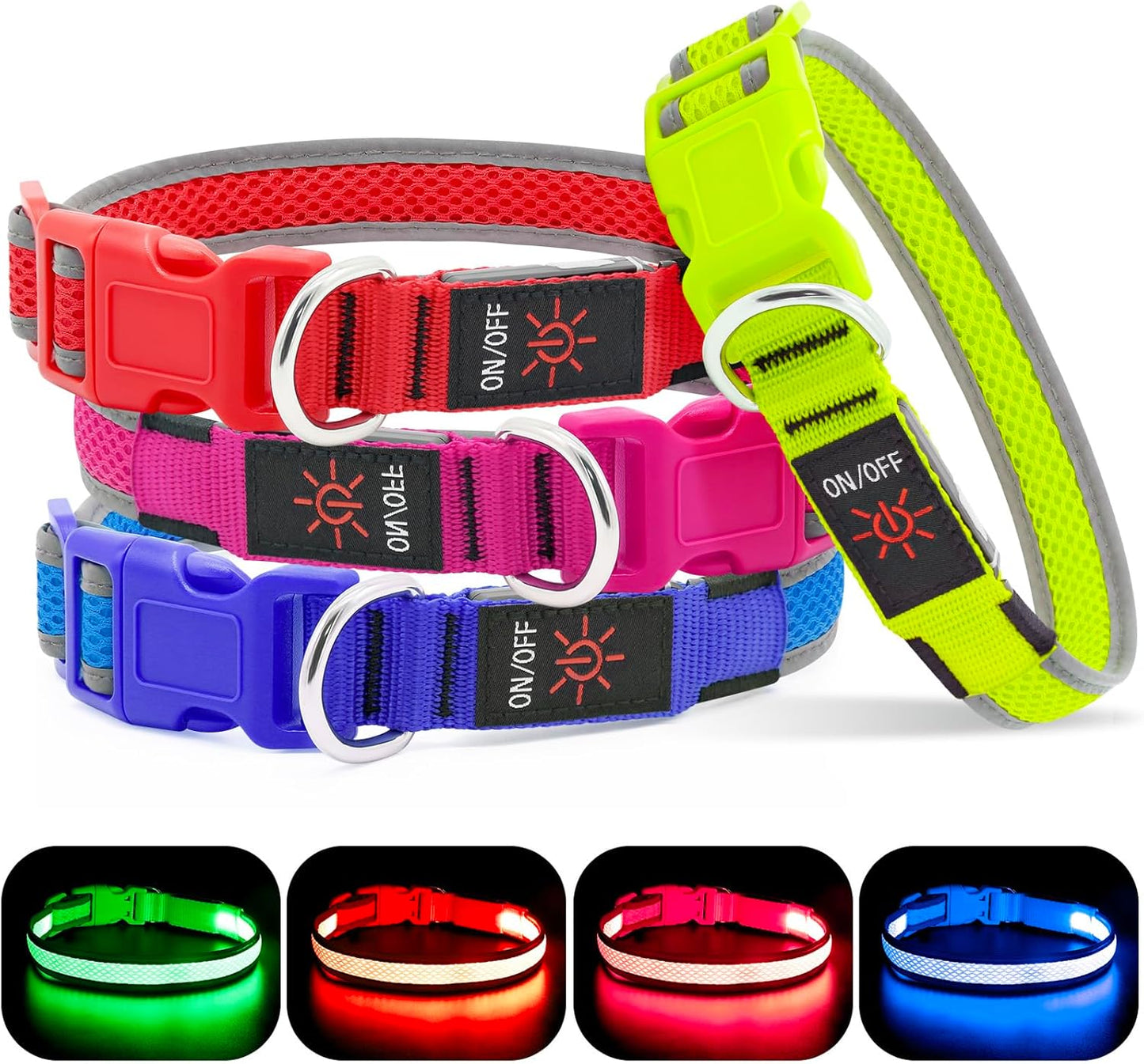 Light up Dog Collar, USB Rechargeable LED Puppy Collar Super Bright Adjustable Glowing Dog Lights for Night Walking (Green, Small)