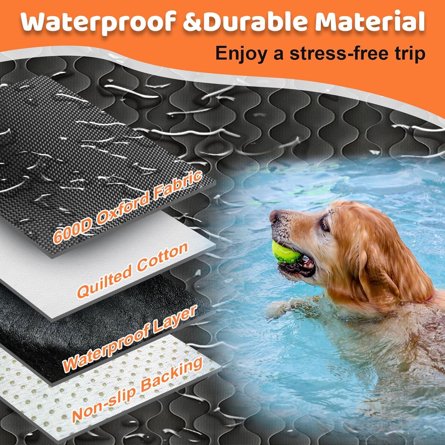 Waterproof Dog Car Seat Cover for Back Seat - Scratch Proof & Nonslip Backing & Bench Seat Cover, Quilted, Padded, Durable Pet Seat Protector for Cars Trucks and Suvs