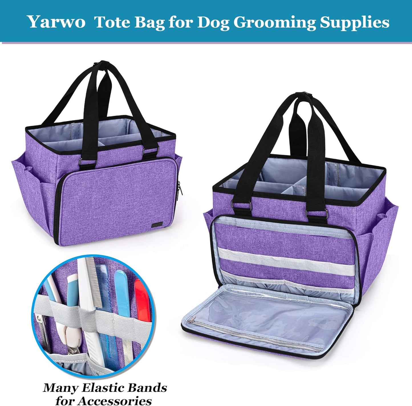 Dog Grooming Tote Bag, Cat Grooming Tools Organizer for Pets Grooming Kit and Supplies, Purple