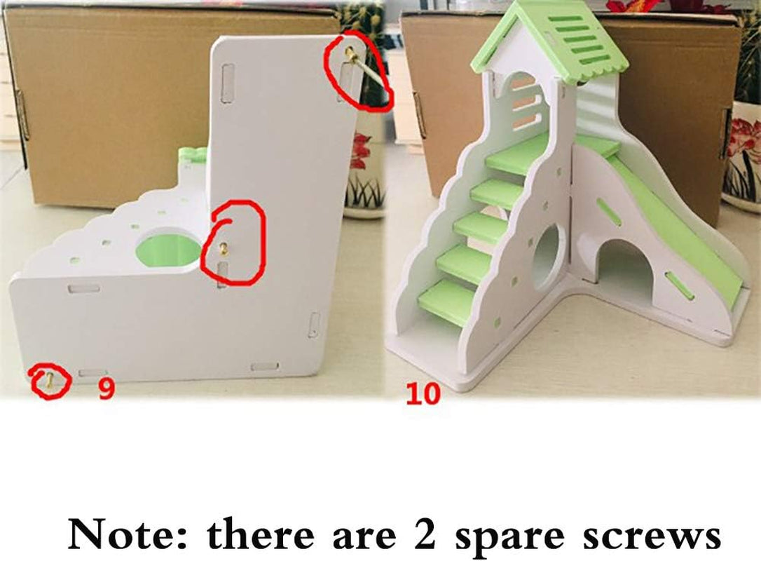 Hamster House Hideout Hideaway Exercise Toys for Rat，Dwarf Hamster Mouse Small Animal Kingdom,Durable Odorless Non-Toxic Wooden Deluxe 2-Story Hut (Pink)