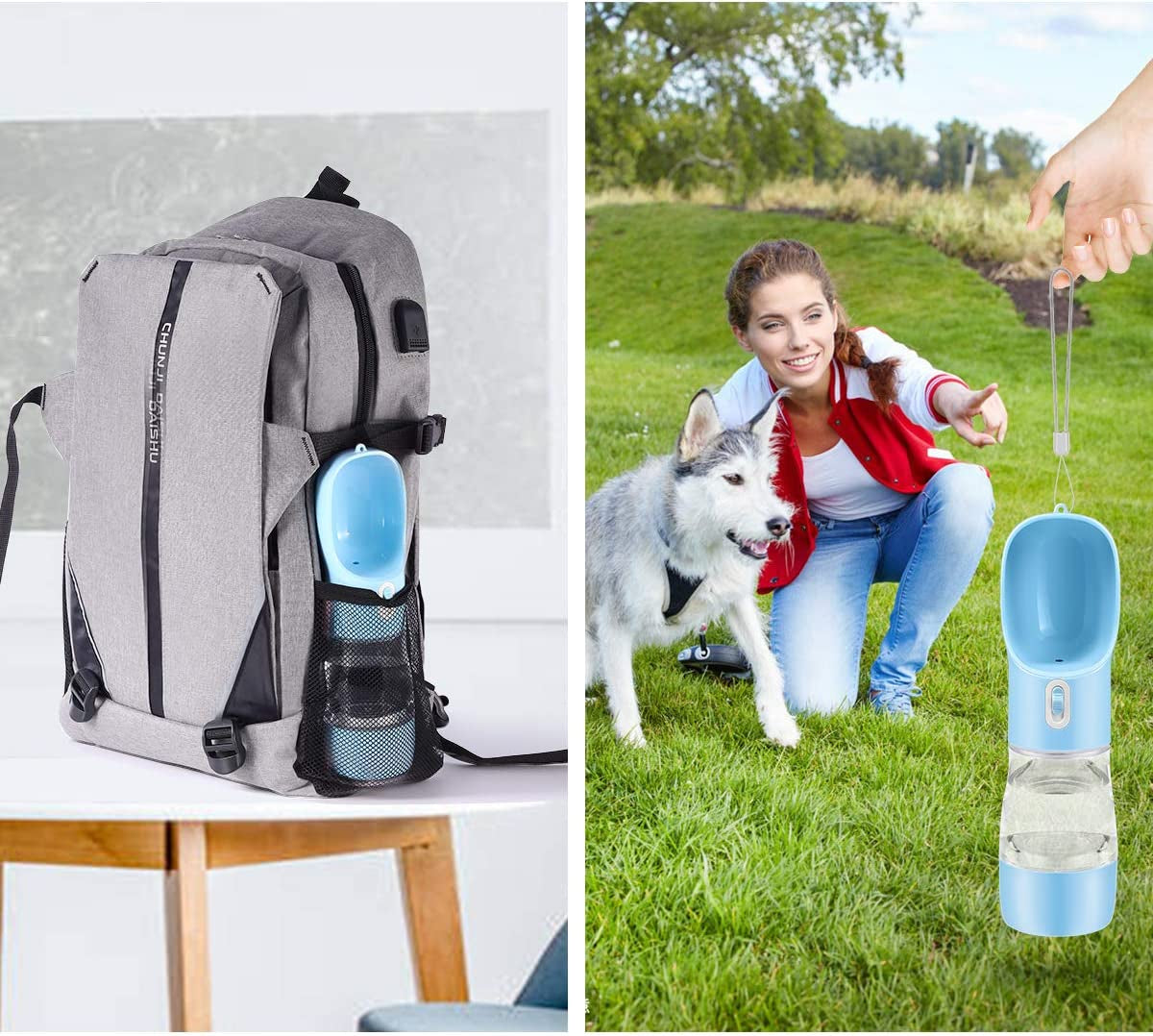 Portable Dog Water Bottle Pet Drinking Bottle Leak Proof Portable Puppy Water Bottle Dispenser and Cats Water Bottle for Walking Traveling Hiking (Blue/258Ml)