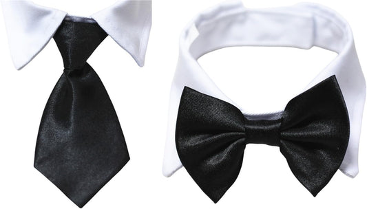 Dog Necktie Pet Tuxedo Cotton Collar with Black Tie for Small Medium and Large Dogs (S)