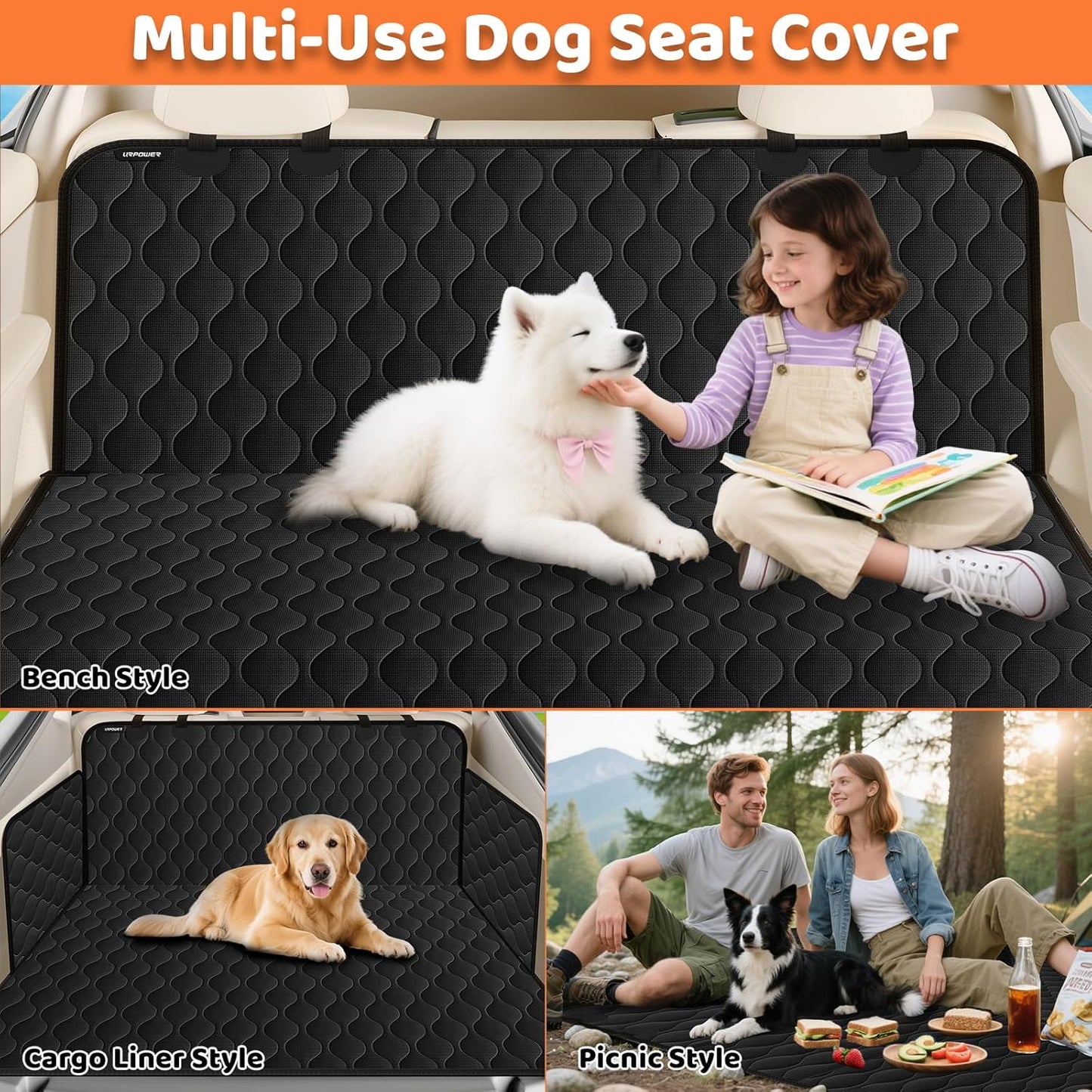 Waterproof Dog Car Seat Cover for Back Seat - Scratch Proof & Nonslip Backing & Bench Seat Cover, Quilted, Padded, Durable Pet Seat Protector for Cars Trucks and Suvs