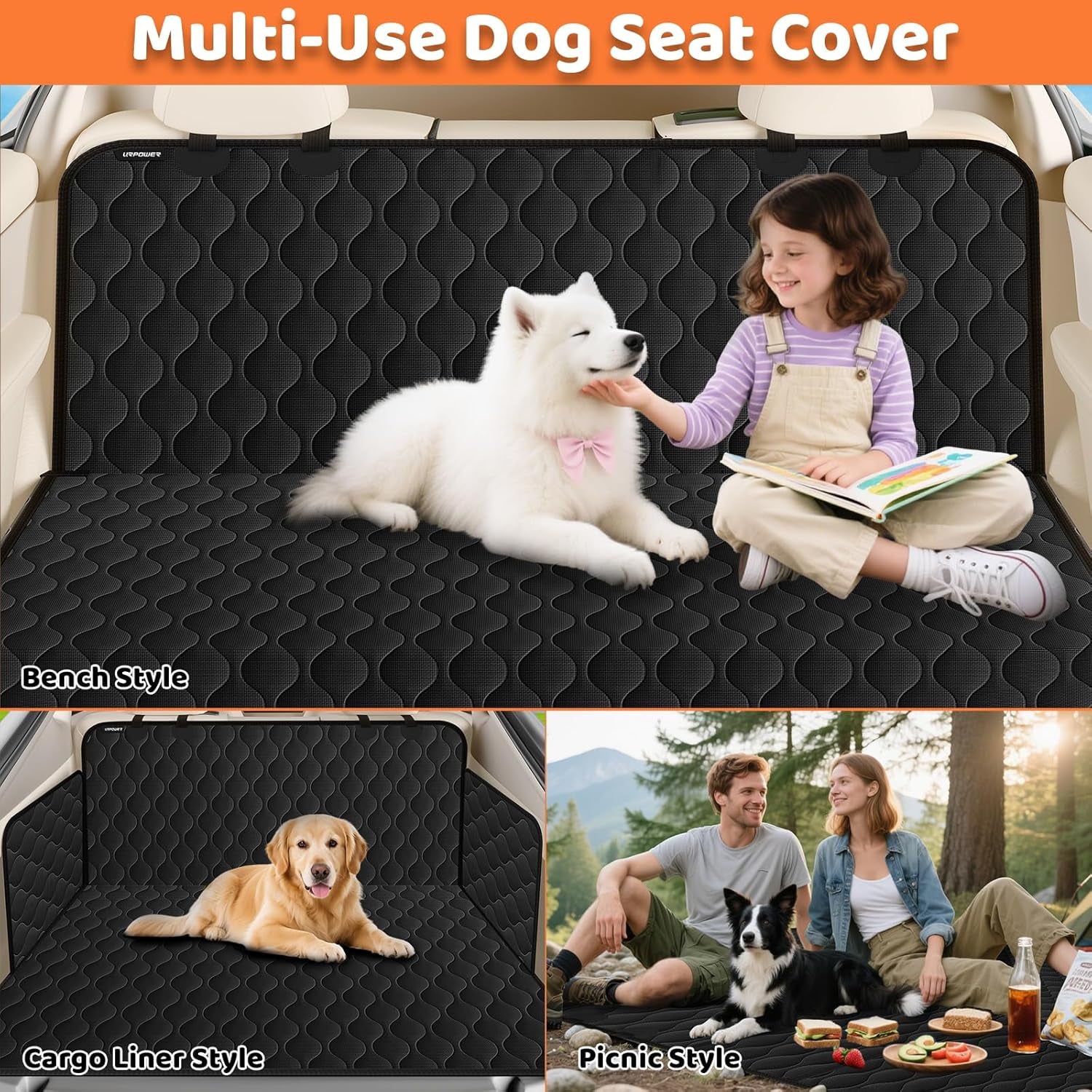 Waterproof Dog Car Seat Cover for Back Seat - Scratch Proof & Nonslip Backing & Bench Seat Cover, Quilted, Padded, Durable Pet Seat Protector for Cars Trucks and Suvs