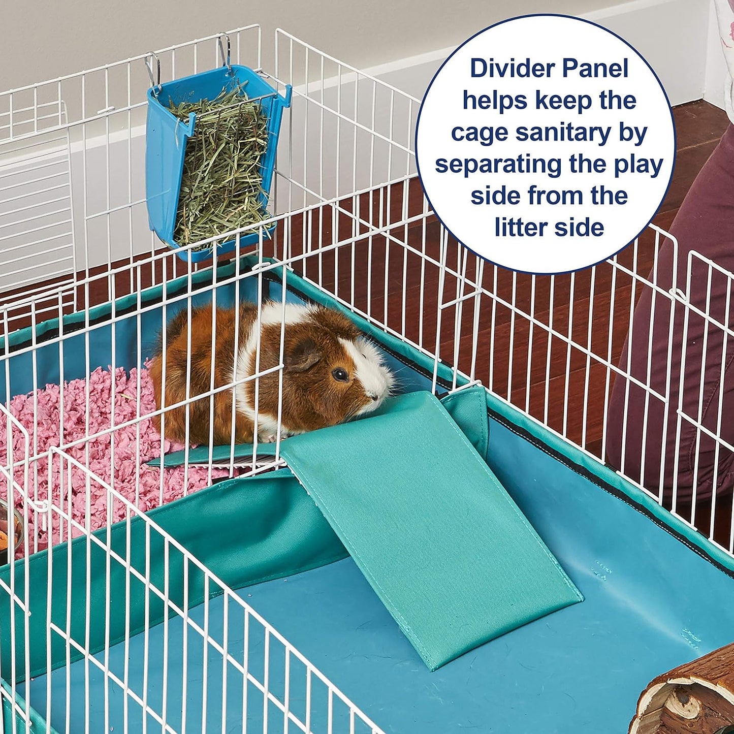 Guinea Habitat plus Cage, Includes Divider Panel and Hinged Top, Washable PVC Canvas Bottom, Expandable Small Animal Cage for Guinea Pigs, 171GHP