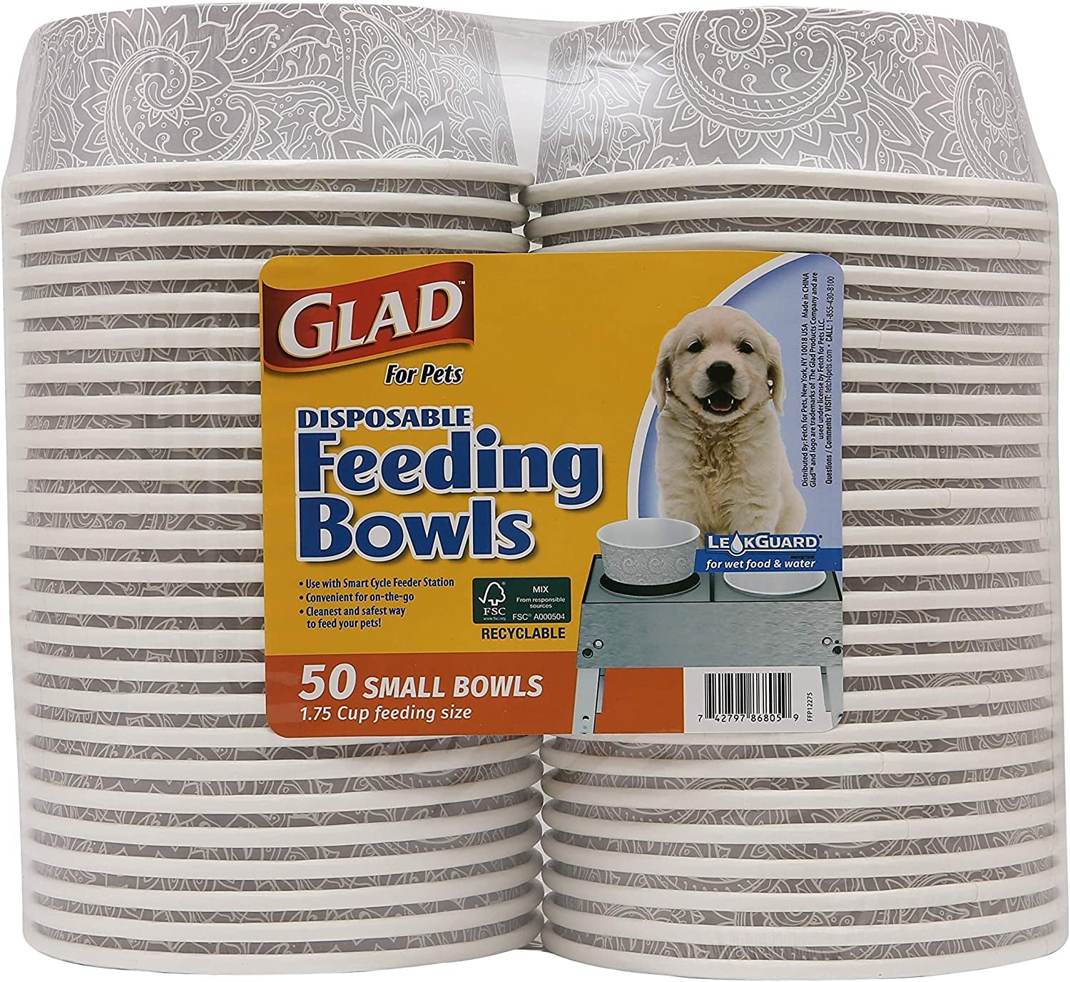 for Pets Disposable Feeding Bowls | Small Dog Feeding Bowls in Gray Pattern | 1.75 Cup Size - Great for Dry, Wet Dog Food or Water (Pack of 1)