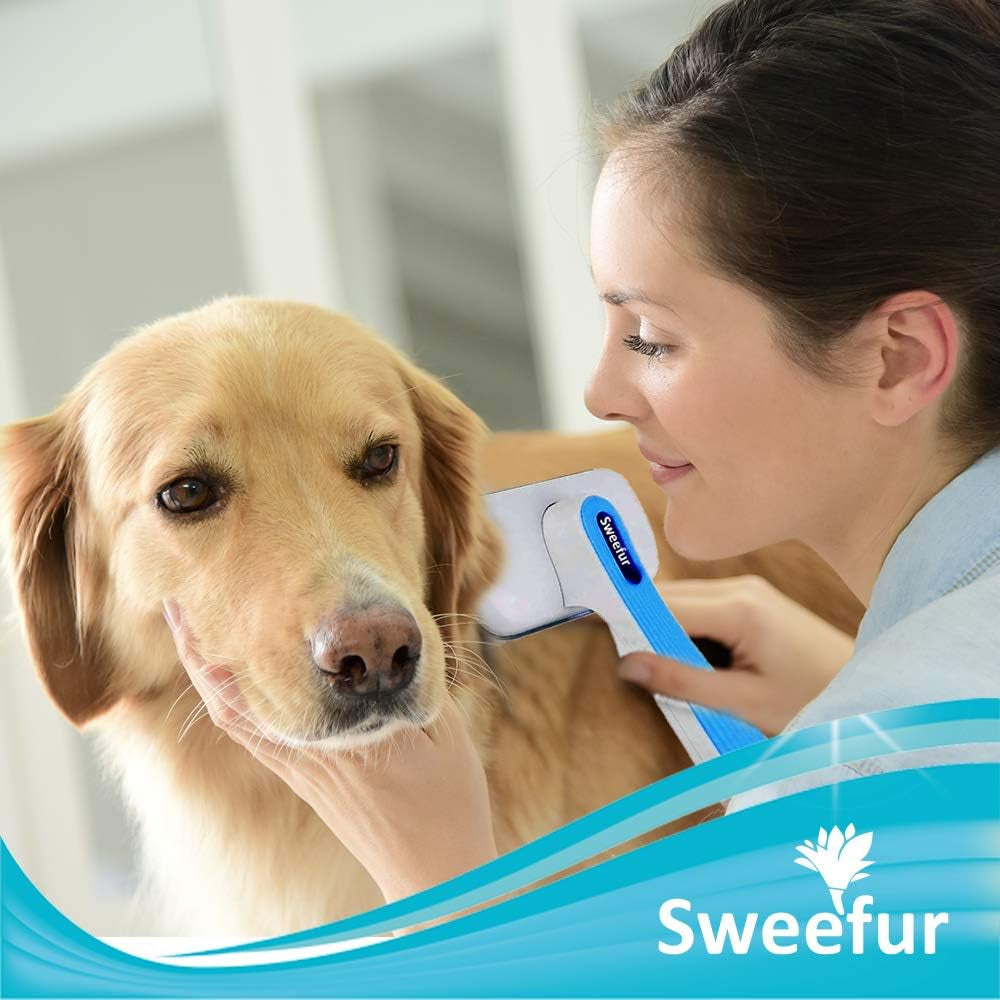 Automatic Pet Hair Removal Comb, Self-Cleaning Slicker Brush for Dogs & Cats- Grooming Shedding Brush for Small, Medium and Large Dogs and Cats- Pet Hair Brush with Soft Grip Handle- Blue