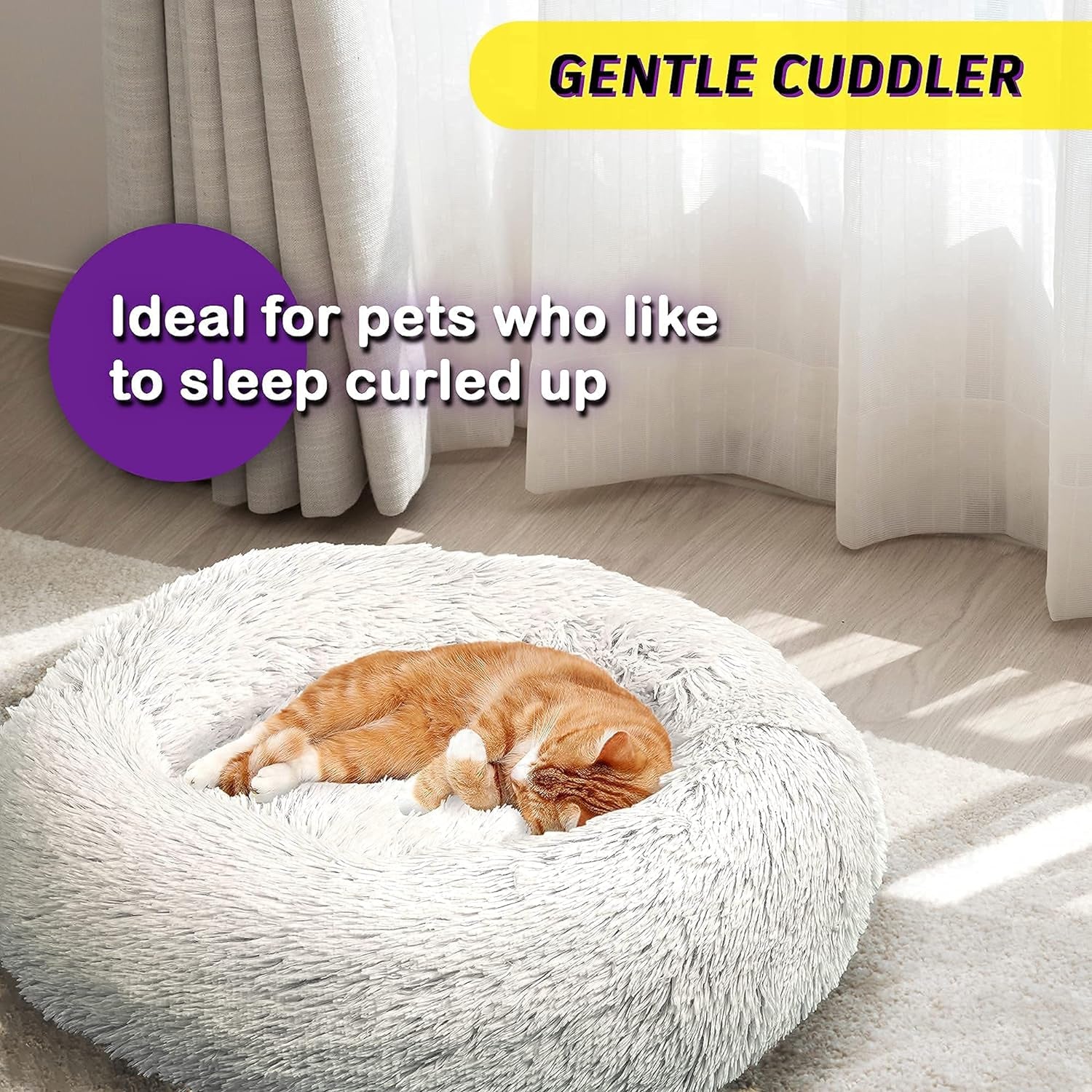 Calming Dog Bed for Small Dogs - Cozy Faux Fur anti Anxiety Dog Cuddler Bed – Ultra Soft Fluffy Donut Dog Bed – Luxury round Cat Cushion Bed – Comfy Plush Pet Bed for Small Dogs Cats (23 Inch, Frost)