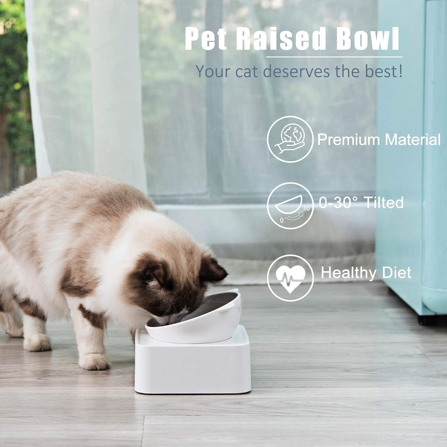 Raised Cat Food Water Bowl Elevated Cat Bowl with Detachable Stand, No Slip Pet Food Feeder Bowl, 0-30°Adjustable Tilted Cat Dog Dish Bowl Stress-Free, Protecting Spine