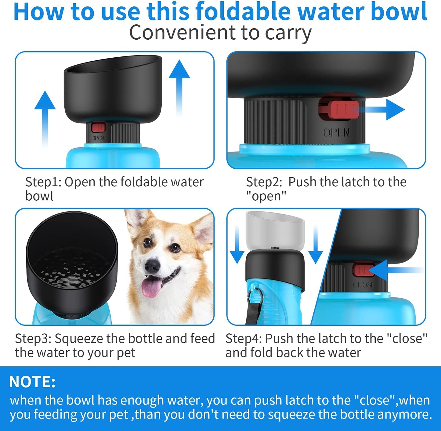 Portable Dog Water Bottle, Foldable Pet Water Bottle for Dog with Water Stop Valve Puppy Travel Walking Hiking Water Bottle, Leak Proof Pet Water Dispenser Lightweight & Convenient for Outdoor(18Oz)