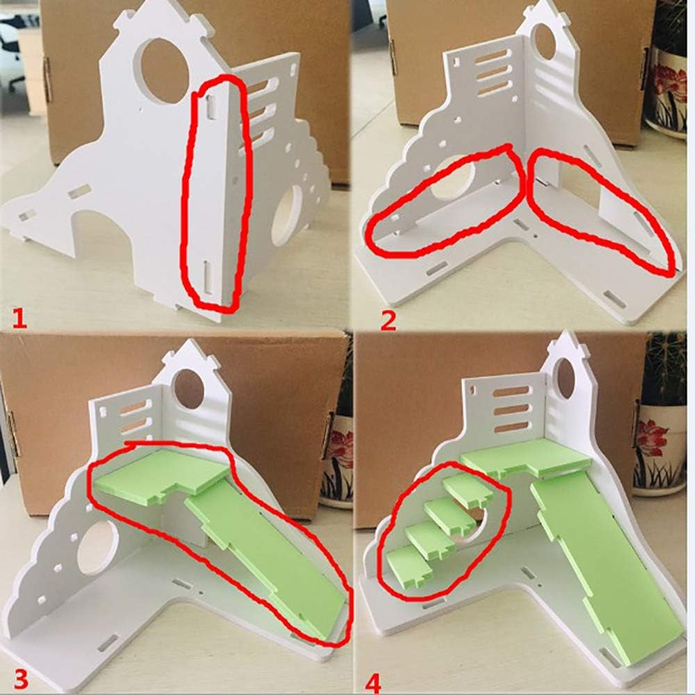 Hamster House Hideout Hideaway Exercise Toys for Rat，Dwarf Hamster Mouse Small Animal Kingdom,Durable Odorless Non-Toxic Wooden Deluxe 2-Story Hut (Pink)