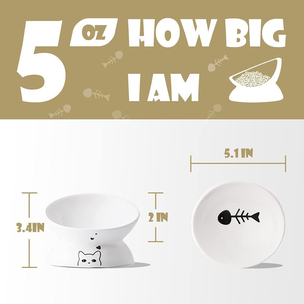 Ceramic Raised Cat Bowls, Slanted Cat Dish Food or Water Bowls, Elevated Porcelain Pet Feeder Bowl Protect Cat'S Spine, Stress Free, Backflow Prevention (Gray)