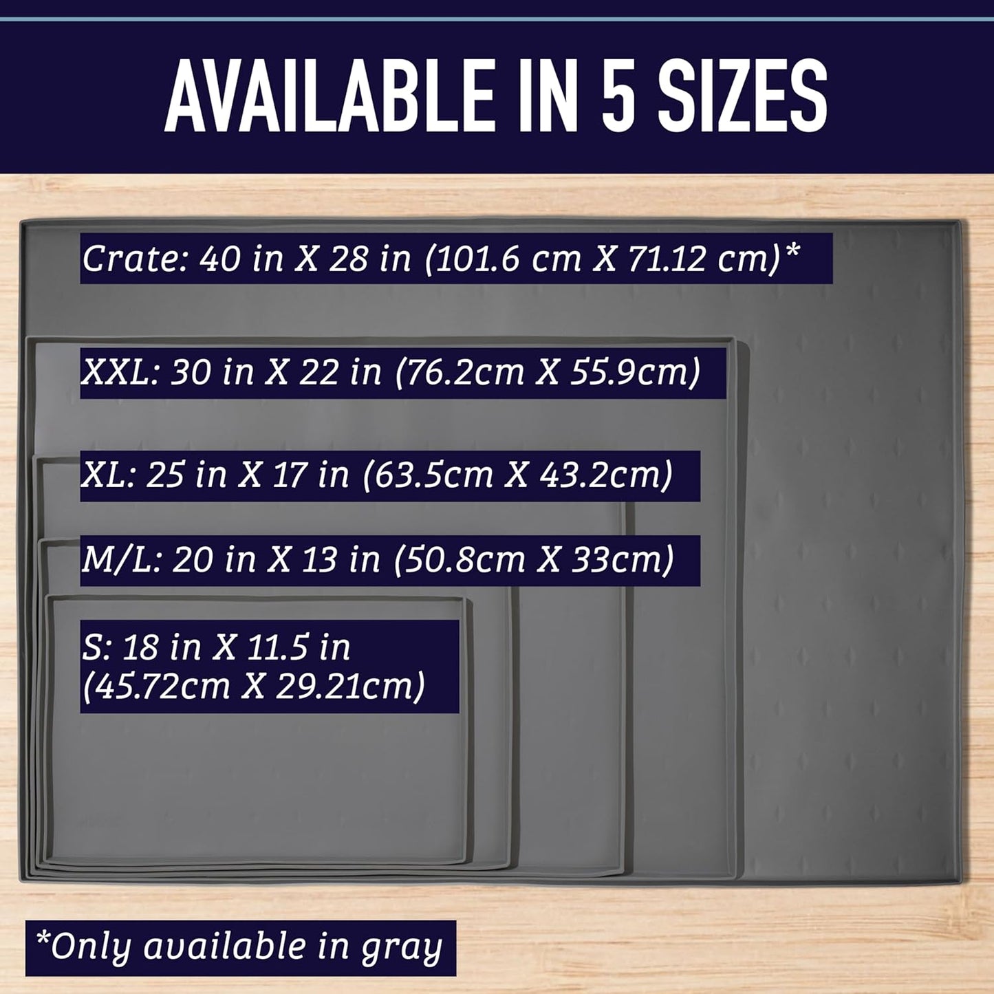 Waterproof Raised-Edge Dog Tray for Food & Water - Silicone Dog Food Mat, Non-Slip Pet Bowl Mat, Dishwasher-Safe Pet Placemat, XL 25 X 17 In, Gray