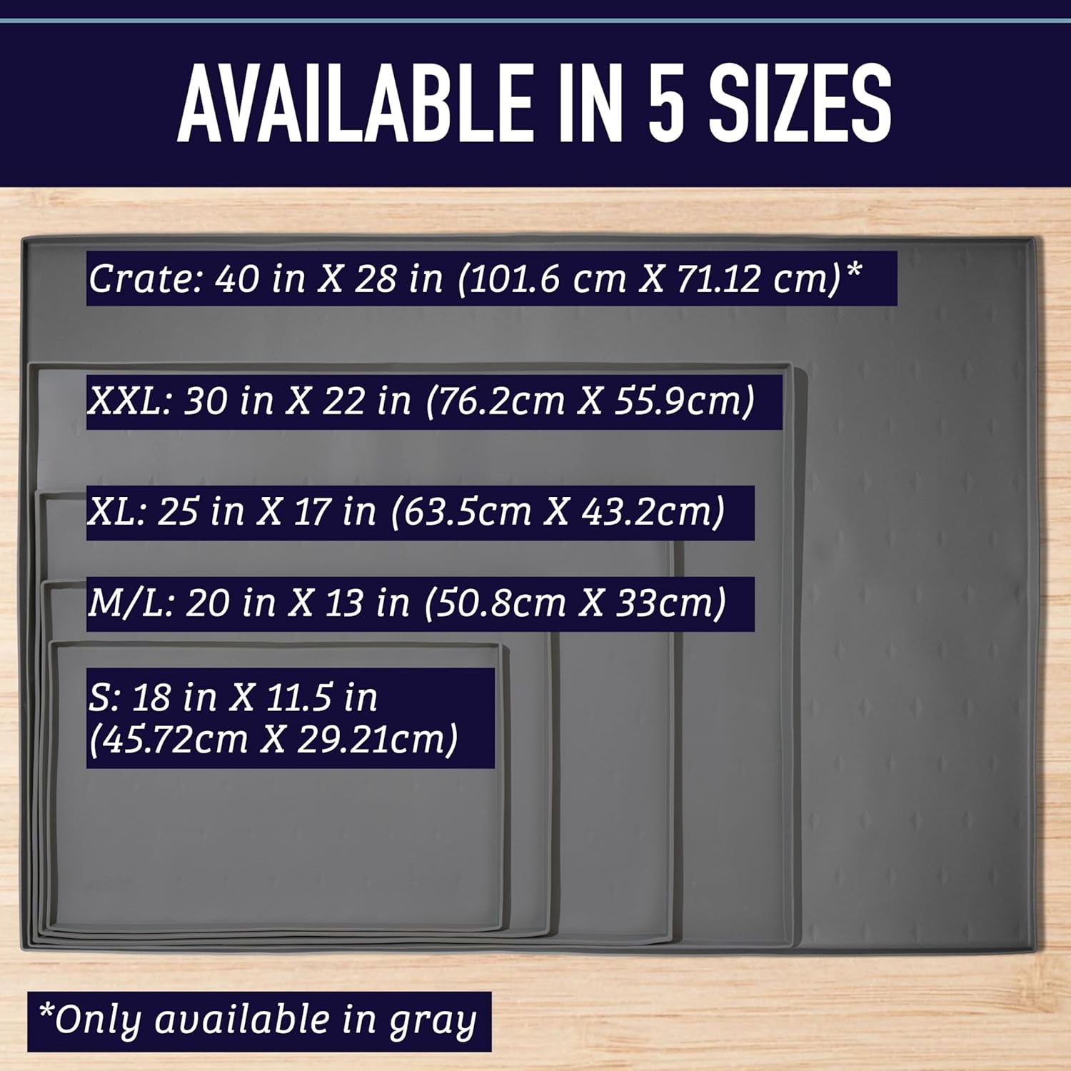 Waterproof Raised-Edge Dog Tray for Food & Water - Silicone Dog Food Mat, Non-Slip Pet Bowl Mat, Dishwasher-Safe Pet Placemat, XL 25 X 17 In, Gray