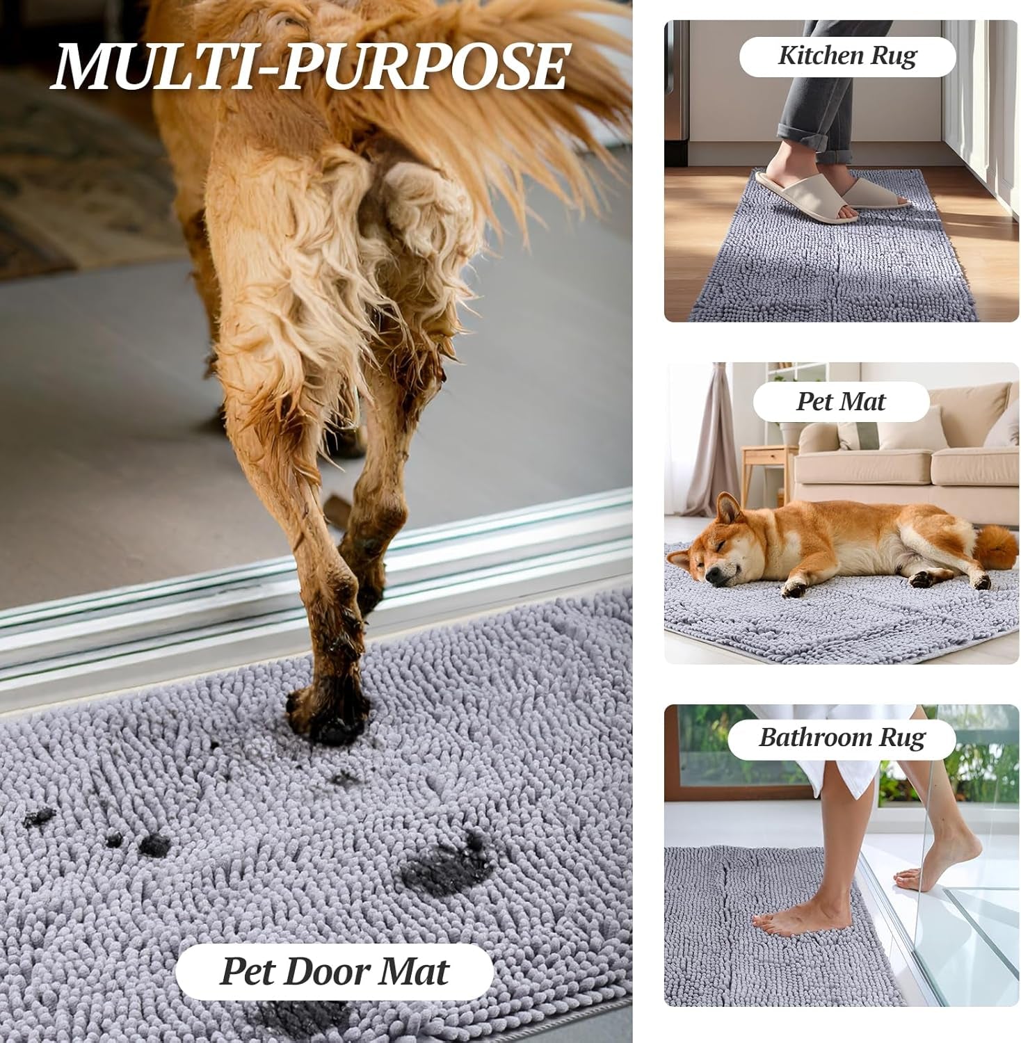Dog Door Mat Absorpmax Dog Rug for Muddy Paw, Mat for Muddy Paw Door Indoor Floor Entryway, Waterproof Washable & Water Absorbent Dirt Trapper, 31" × 20", Grey