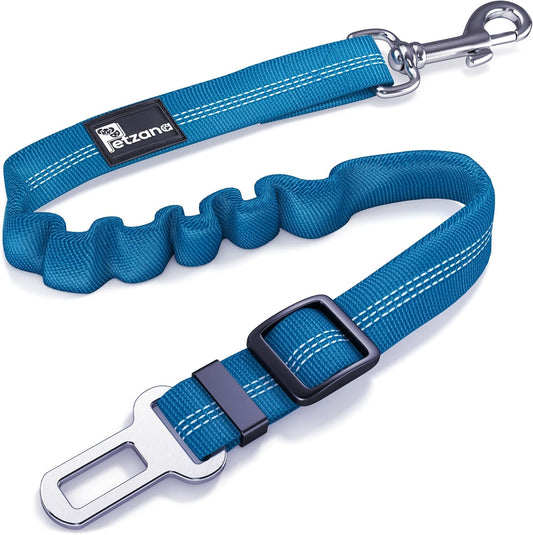 Adjustible Car Harness | Seat Belt for Pets with Elastic Bungee Buffer | Essential Travel Accessories | Dog Leash Safety Restraint | Elastic (Blue)