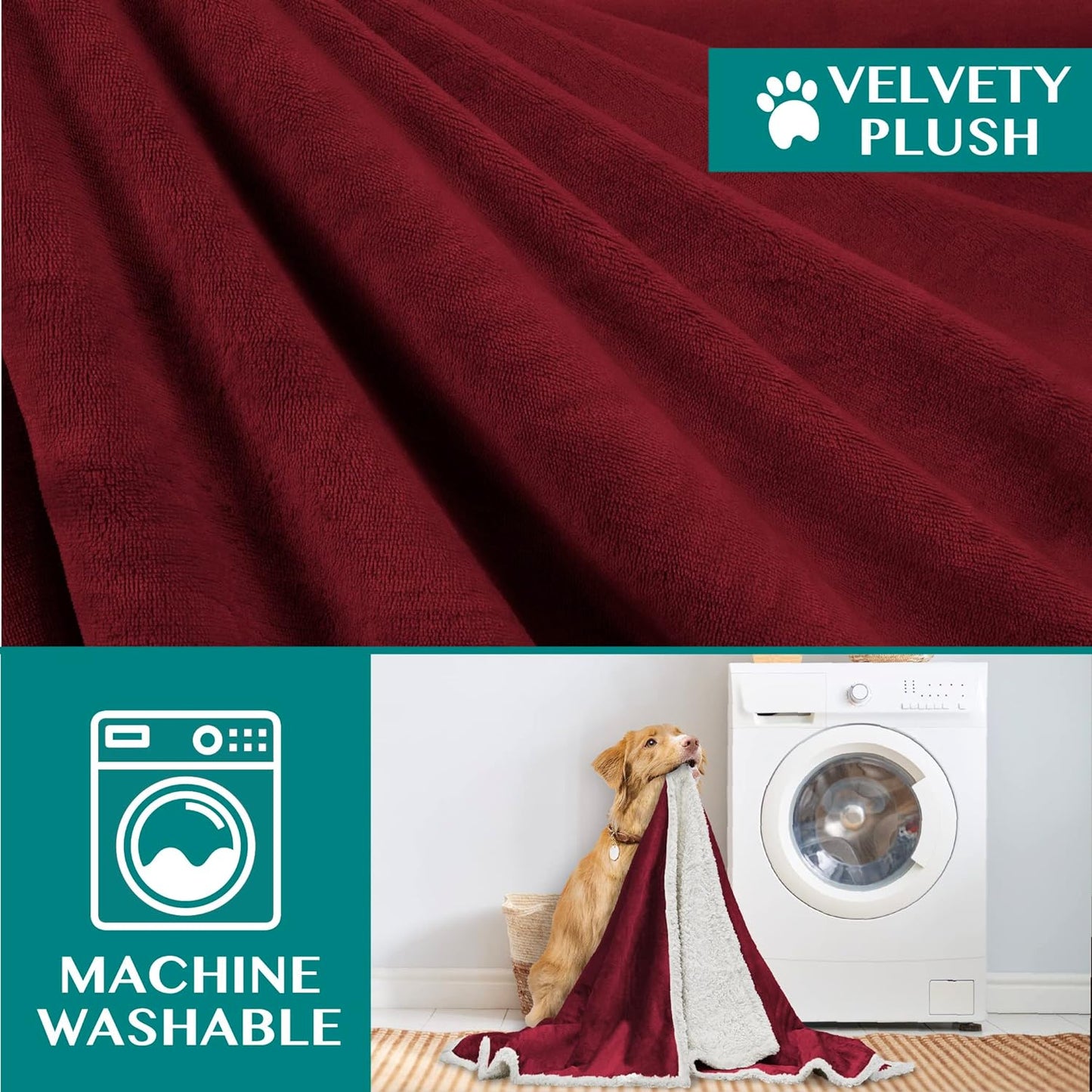 Dog Blanket for Small Medium Dogs, Pet Bed Blanket Cat Puppy Kitten, Fleece Furniture Couch Cover Protector Sofa Car, Soft Sherpa Dog Throw Plush Reversible Washable, Mini 29X40 Maroon Red