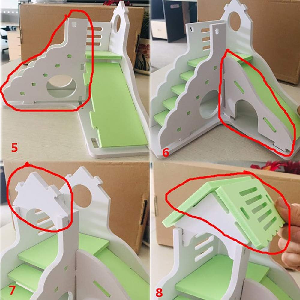 Hamster House Hideout Hideaway Exercise Toys for Rat，Dwarf Hamster Mouse Small Animal Kingdom,Durable Odorless Non-Toxic Wooden Deluxe 2-Story Hut (Pink)