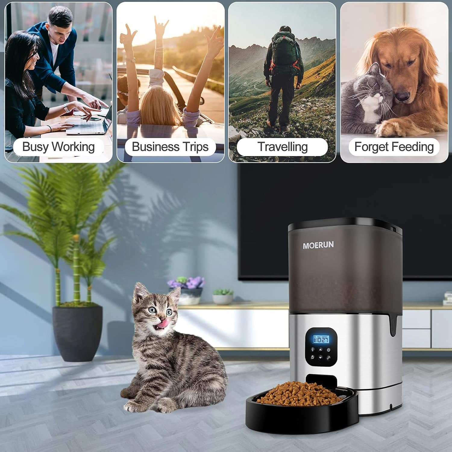 Automatic Dog Feeder 9L Automatic Cat Feeders Food Dispenser Automatic Timed Pet Feeder Dual Powered Mode Programmable Portion Control 20S Voice Recorder for Cats and Dogs
