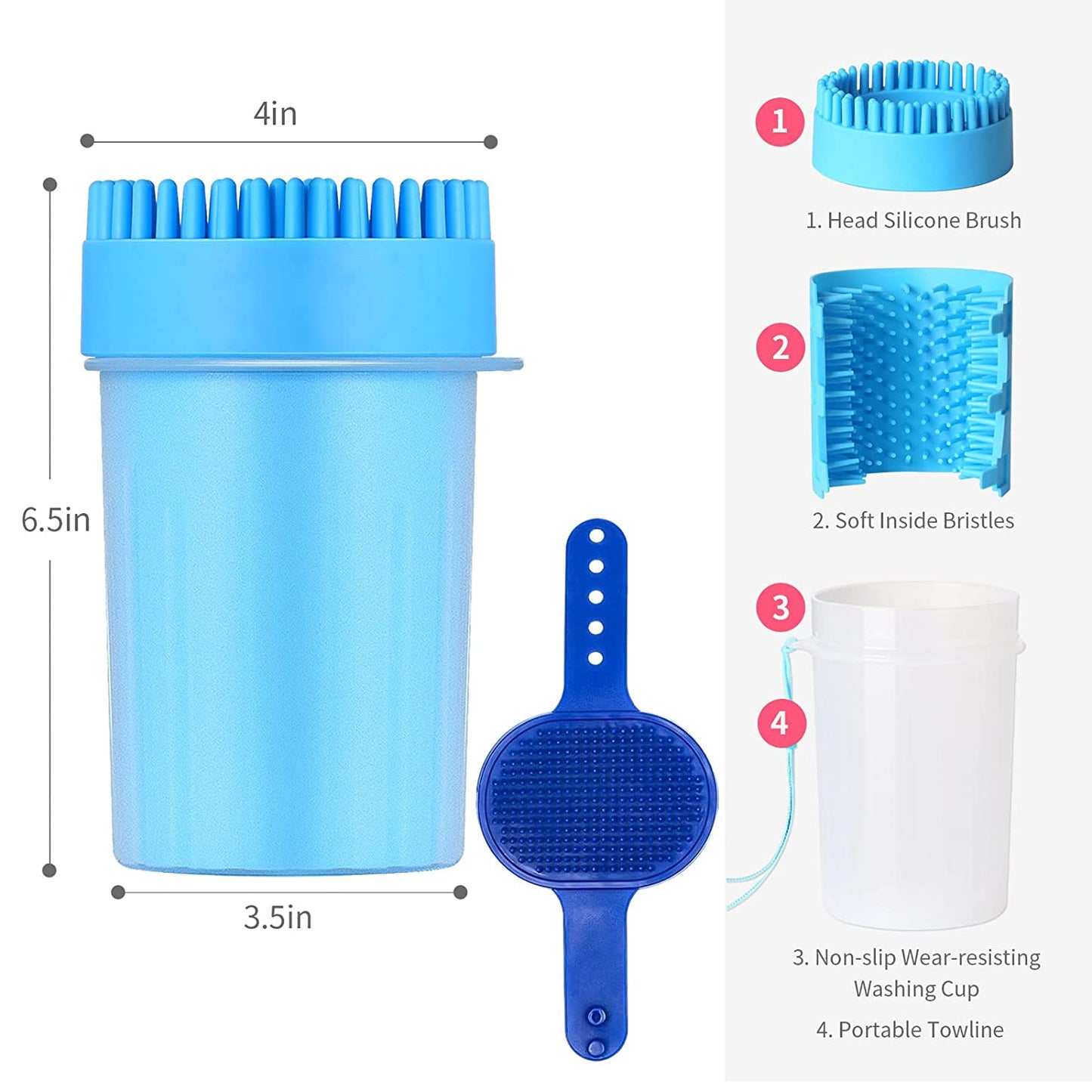 Dog Paw Cleaner Set, 2 in 1 Silicone Dog Paw Washer Cup for Grooming Muddy Paws, Dog Grooming Dog Cleaning Dog Foot Washer for Dog Cat (6.5 Inch)