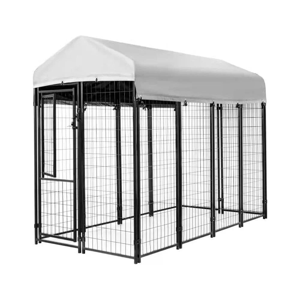 Welded Wire Dog Kennel with Waterproof Cover Black 8 Ft X 4 Ft X 6 Ft Indoor & Outdoor