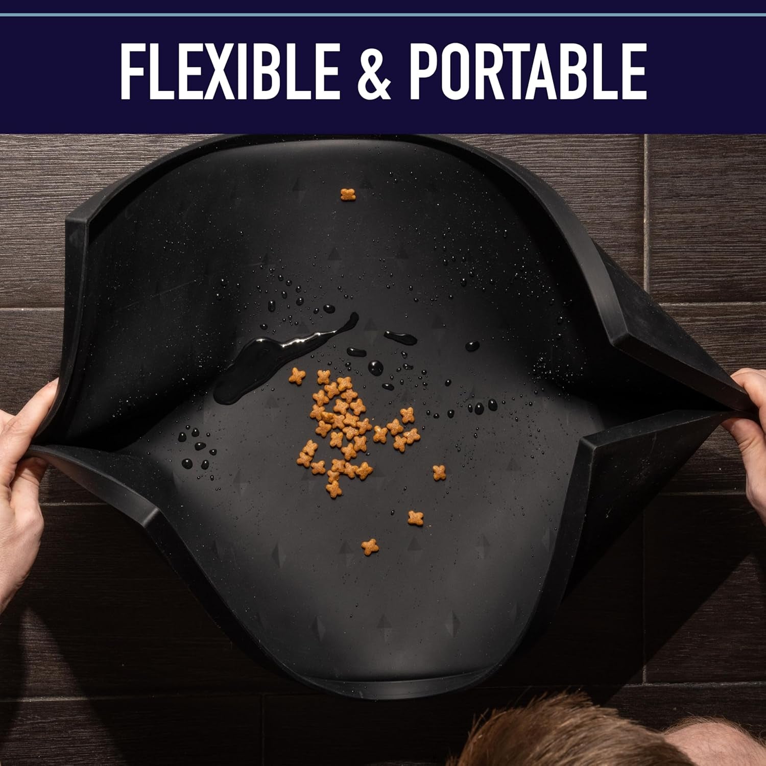 Waterproof Raised-Edge Dog Tray for Food & Water - Silicone Dog Food Mat, Non-Slip Pet Bowl Mat, Dishwasher-Safe Pet Placemat, XL 25 X 17 In, Gray