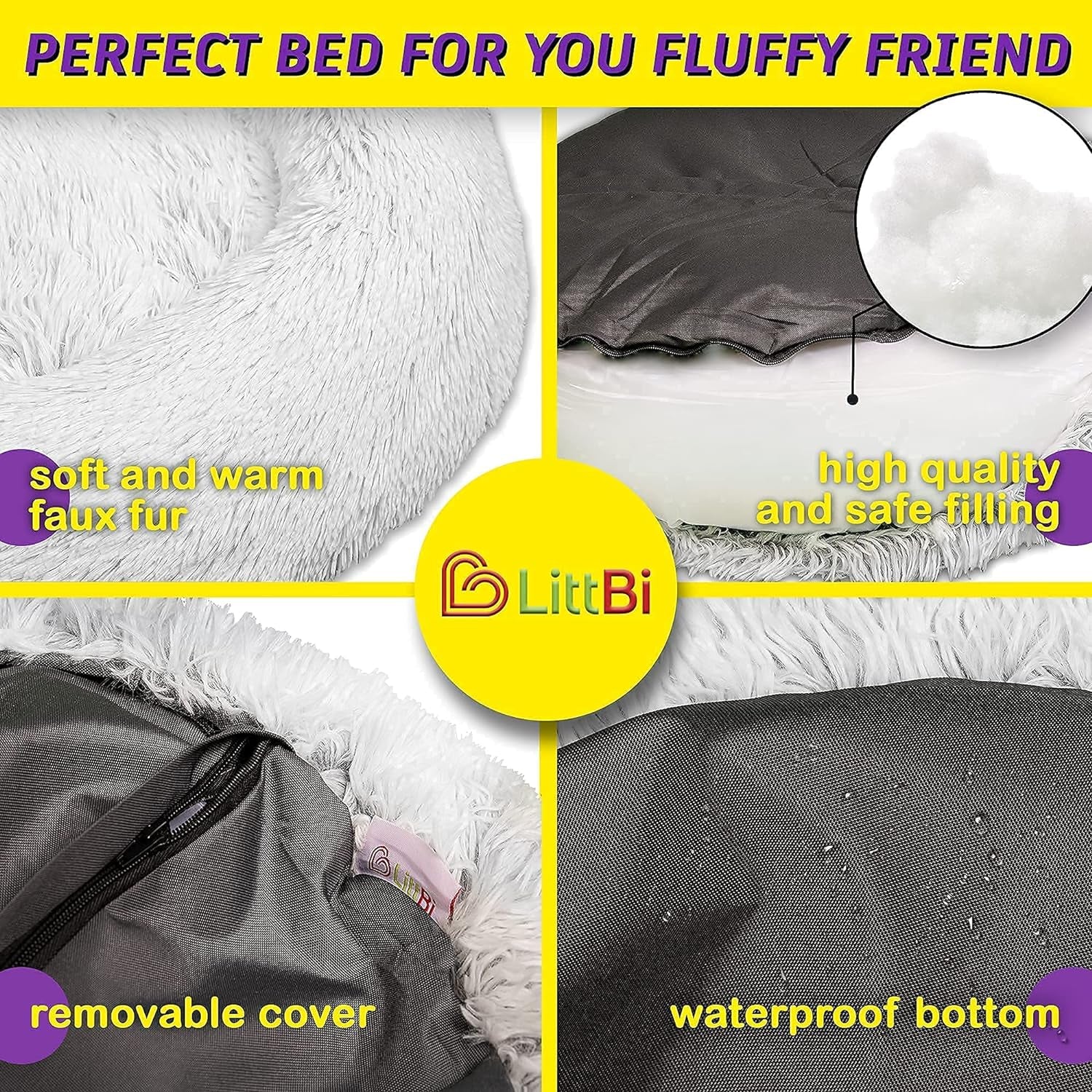 Calming Dog Bed for Small Dogs - Cozy Faux Fur anti Anxiety Dog Cuddler Bed – Ultra Soft Fluffy Donut Dog Bed – Luxury round Cat Cushion Bed – Comfy Plush Pet Bed for Small Dogs Cats (23 Inch, Frost)