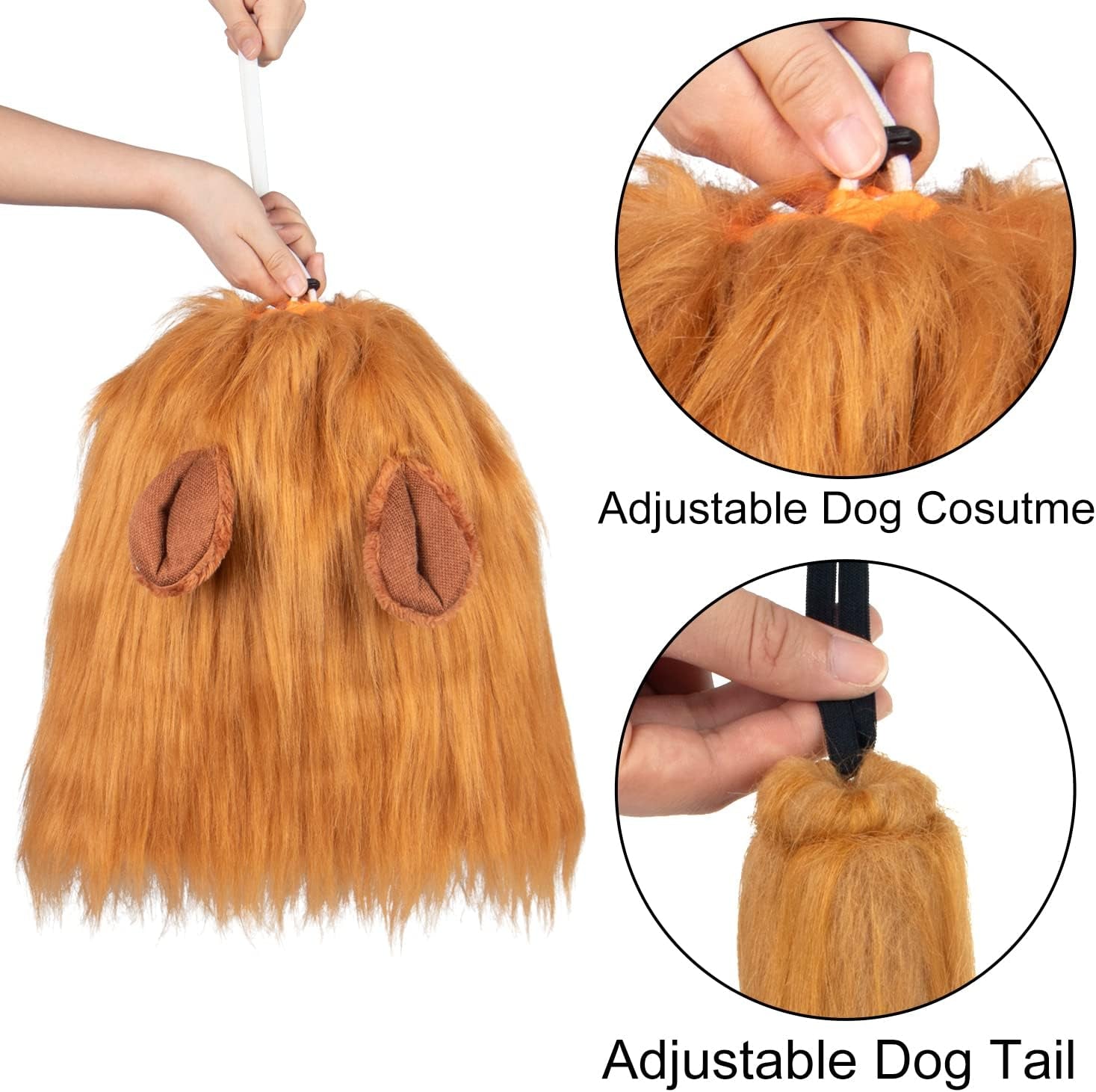 Lion Mane for Dog Costumes, Realistic Wig for Medium to Large Sized Dogs, Halloween Costumes (Brown)