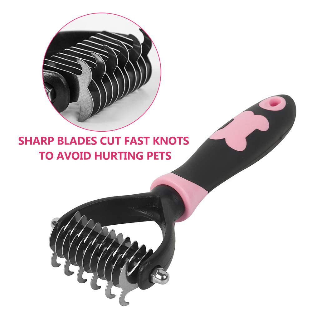Slicker Brush for Cat & Dog - Self Cleaning Hair Brush for Shedding Removes Mats, Tangles and Loose Hair Suitable for Long & Short Hair (Undercoat Pink)