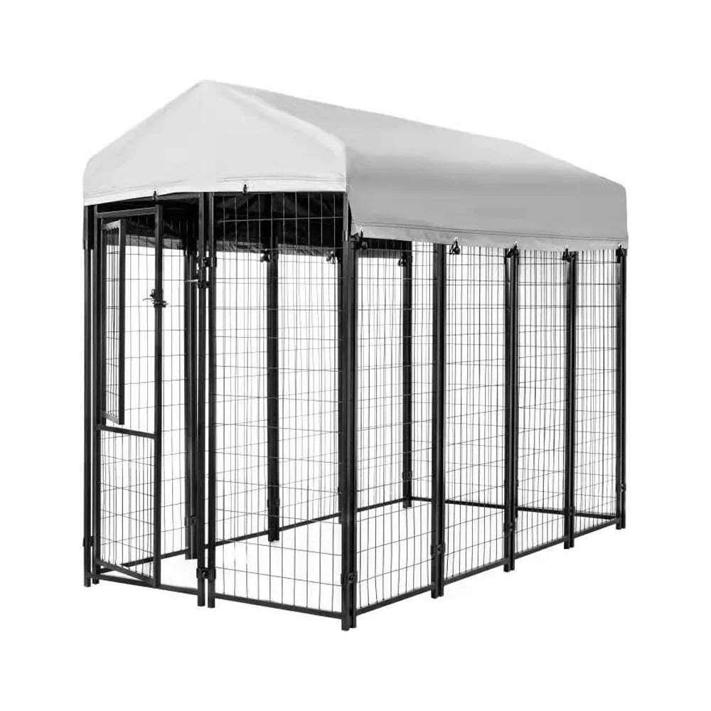 Welded Wire Dog Kennel with Waterproof Cover Black 8 Ft X 4 Ft X 6 Ft Indoor & Outdoor