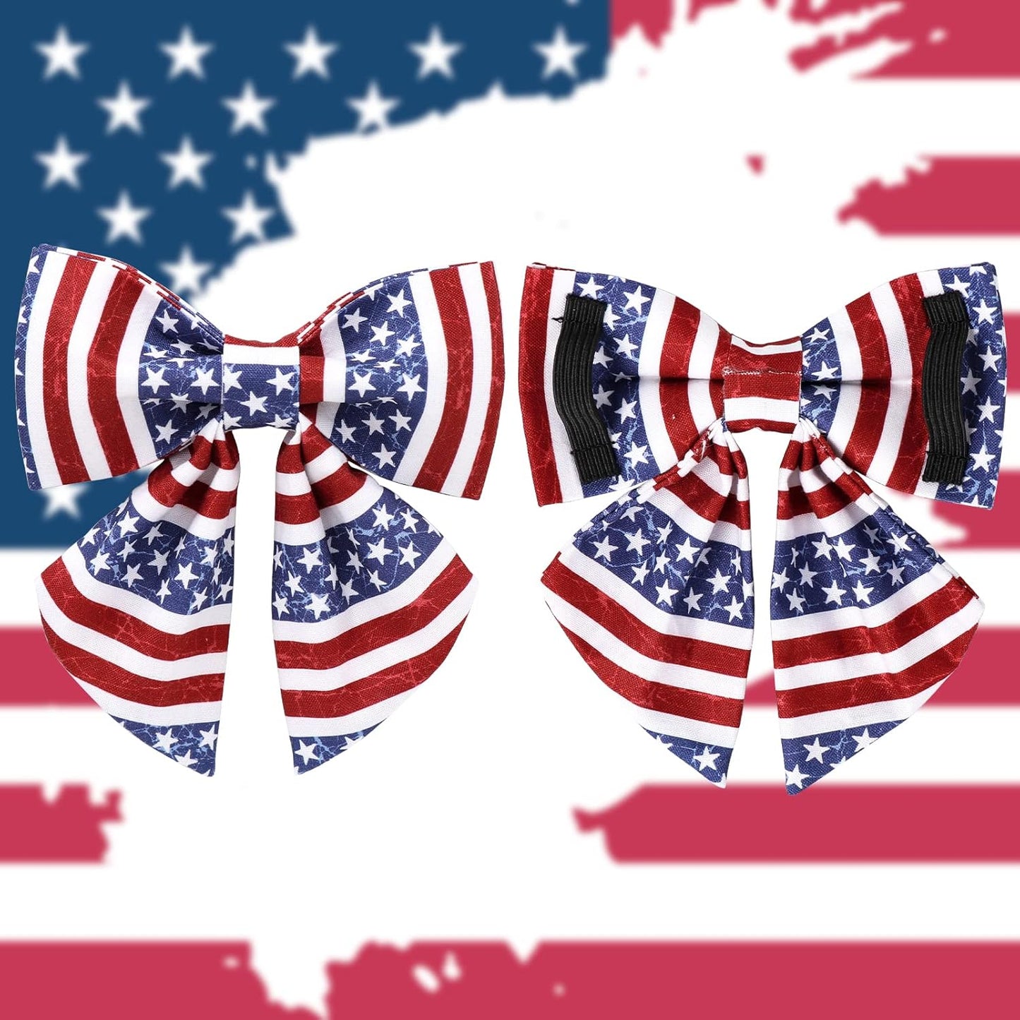 Patriotic Dog Collar with Bow Tie, 4Th of July Bowtie Dog Collar, American Flag Collar for Medium Boy Girl Dog, Comfortable Summer Bowtie Collar with Metal Buckle, M