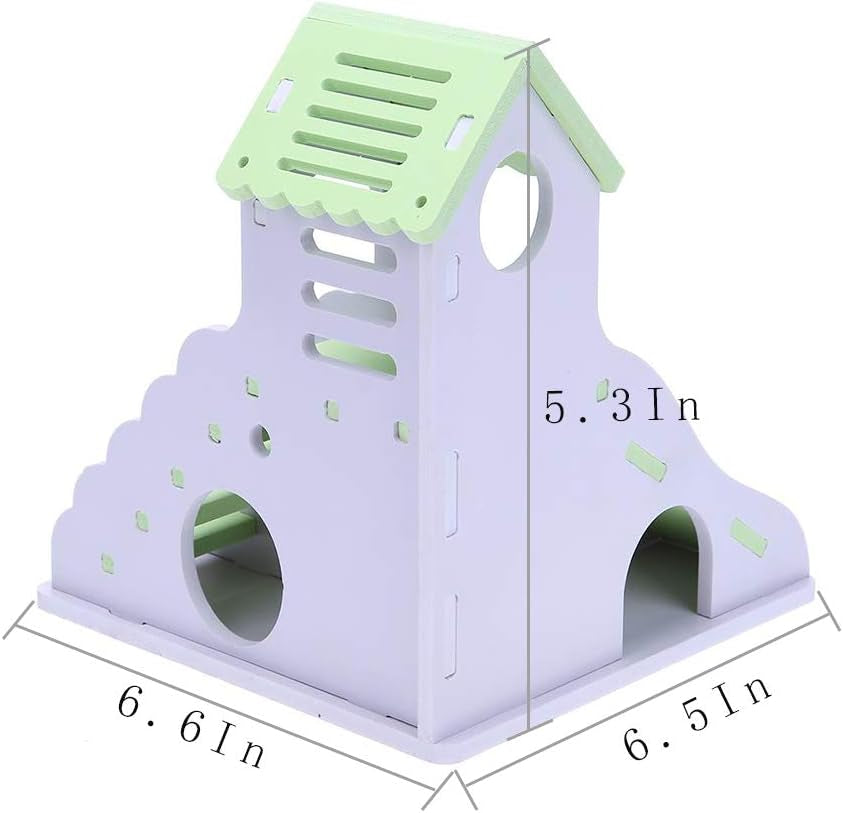 Hamster House Hideout Hideaway Exercise Toys for Rat，Dwarf Hamster Mouse Small Animal Kingdom,Durable Odorless Non-Toxic Wooden Deluxe 2-Story Hut (Pink)