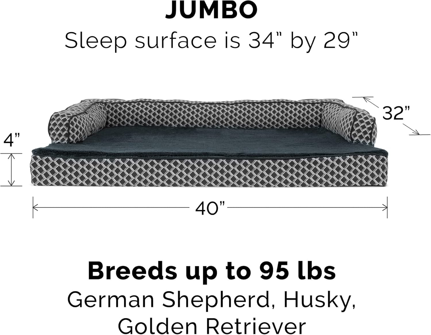 Replacement Dog Bed Cover Comfy Couch Plush & Décor Sofa-Style, Machine Washable - Diamond Gray, Jumbo (X-Large)