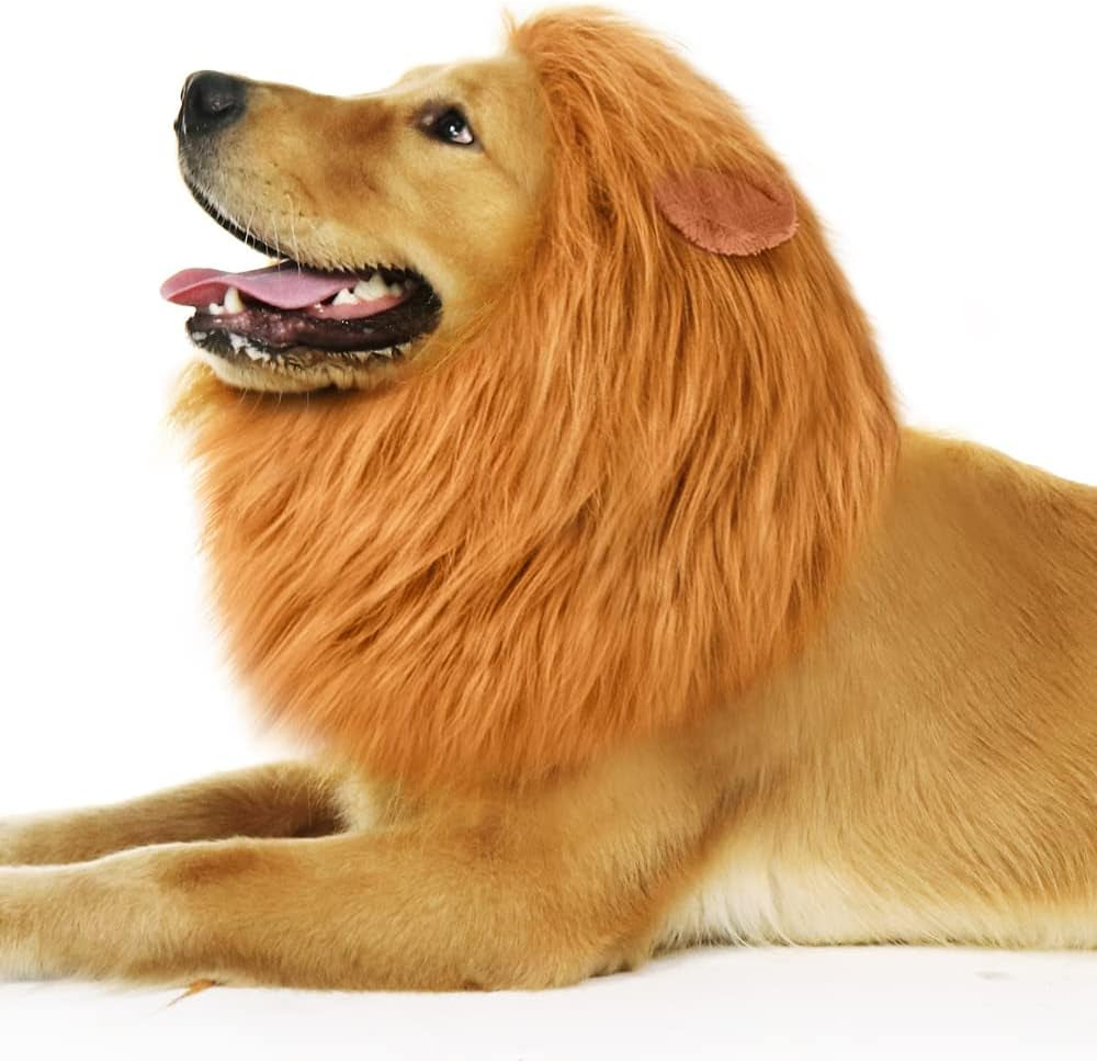Lion Mane for Dog Costumes, Realistic Wig for Medium to Large Sized Dogs, Halloween Costumes (Brown)