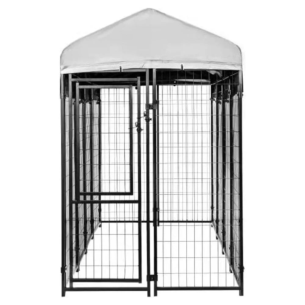 Welded Wire Dog Kennel with Waterproof Cover Black 8 Ft X 4 Ft X 6 Ft Indoor & Outdoor
